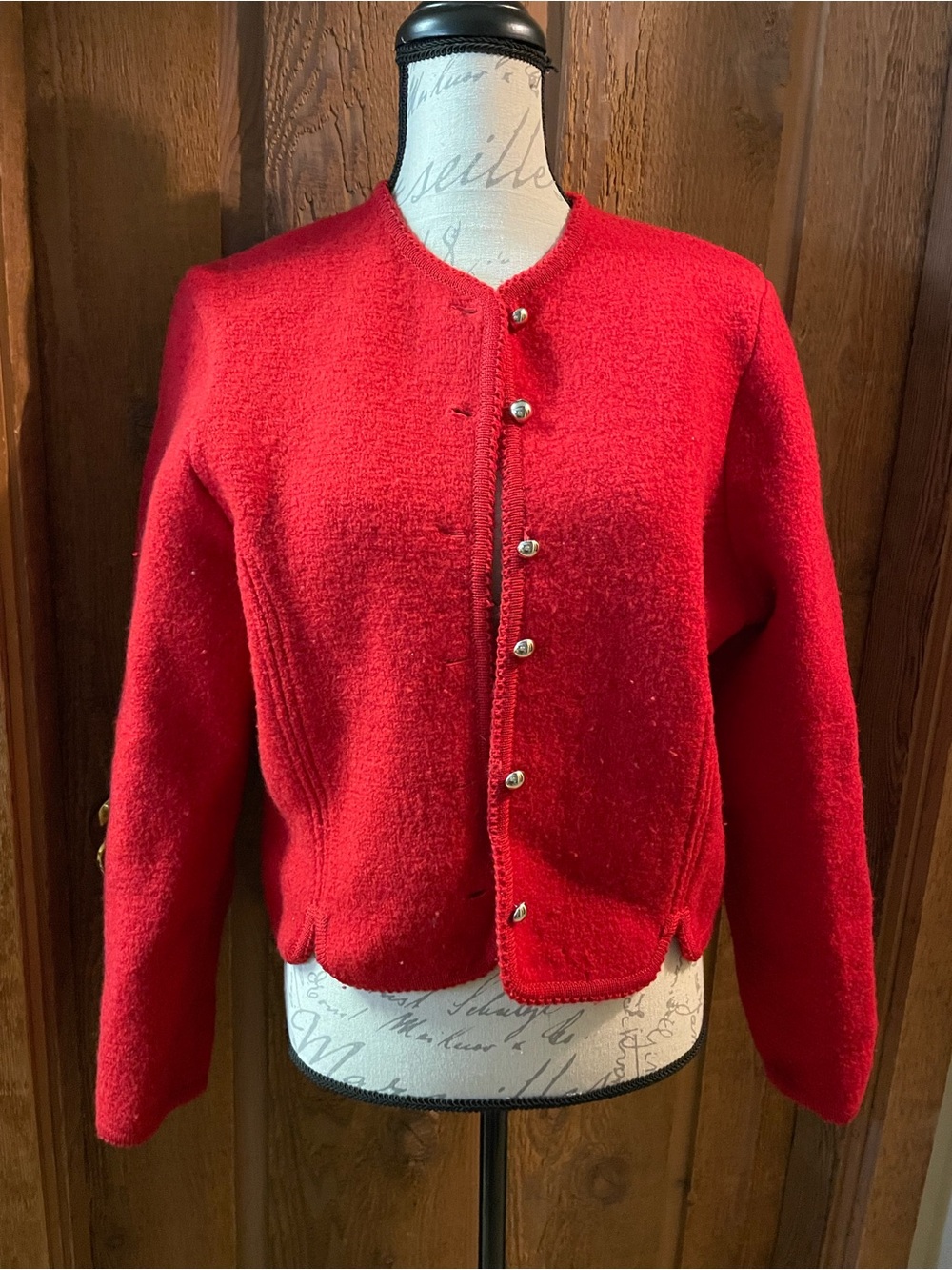 Red Women's Wool-Blend Button Front Jacket